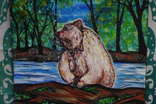 Load image into Gallery viewer, Bear Catching Wild Fish Acrylics Canvas Art