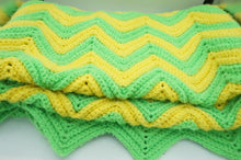 Load image into Gallery viewer, Vintage Green, Yellow Zig-Zag Blanket - ohiohippiessmokeshop.com
