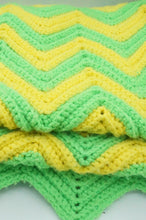 Load image into Gallery viewer, Vintage Green, Yellow Zig-Zag Blanket - ohiohippiessmokeshop.com
