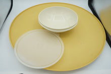 Load image into Gallery viewer, Vintage Tupperware Gold Chip &amp; Dip Appetizer Party Tray With Attached Bowl
