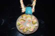 Load image into Gallery viewer, Large Glass Pink/Green Flower pendent with hemp chain - Caliculturesmokeshop.com
