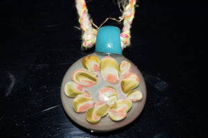 Large Glass Pink/Green Flower pendent with hemp chain - Caliculturesmokeshop.com