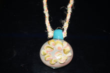 Load image into Gallery viewer, Large Glass Pink/Green Flower pendent with hemp chain - Caliculturesmokeshop.com
