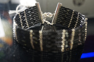 Black/Silver Glass Beaded Bracelet - Caliculturesmokeshop.com